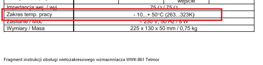 Telmor zakres temperatur Telmor wzmacniacz antenowy